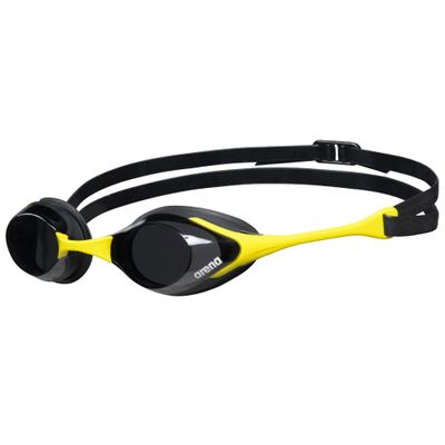 ARENA Unisex Adult Cobra Swipe Racing Swim Goggles for Men and Women Polycarbonate Non-Mirror Lens Hydrodynamic Design, Dark Smoke/Yellow