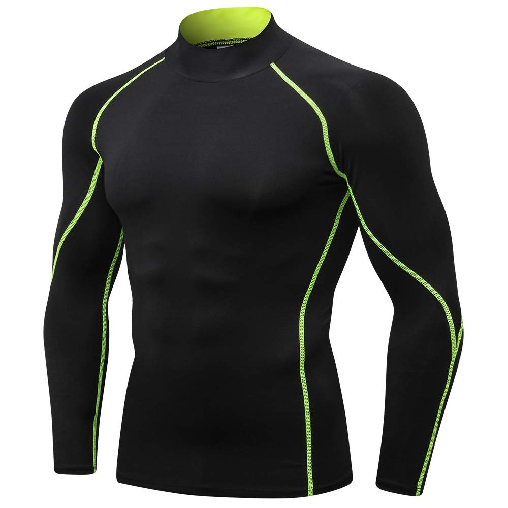 Men's Compression Shirts Long Sleeve Athletic Workout Tops Gym Undershirts Active Sports Baselayers B Green