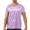ACSUSS Men Shiny Satin V Neck Short Sleeve Solid Color T-Shirt Loose Pajamas Crop Tops Sleepwear Purple Medium view 1