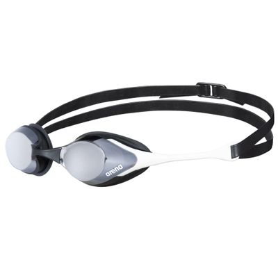 ARENA Unisex Adult Cobra Swipe Racing Swim Goggles for Men and Women Polycarbonate Mirror Lens Hydrodynamic Design, Silver/White