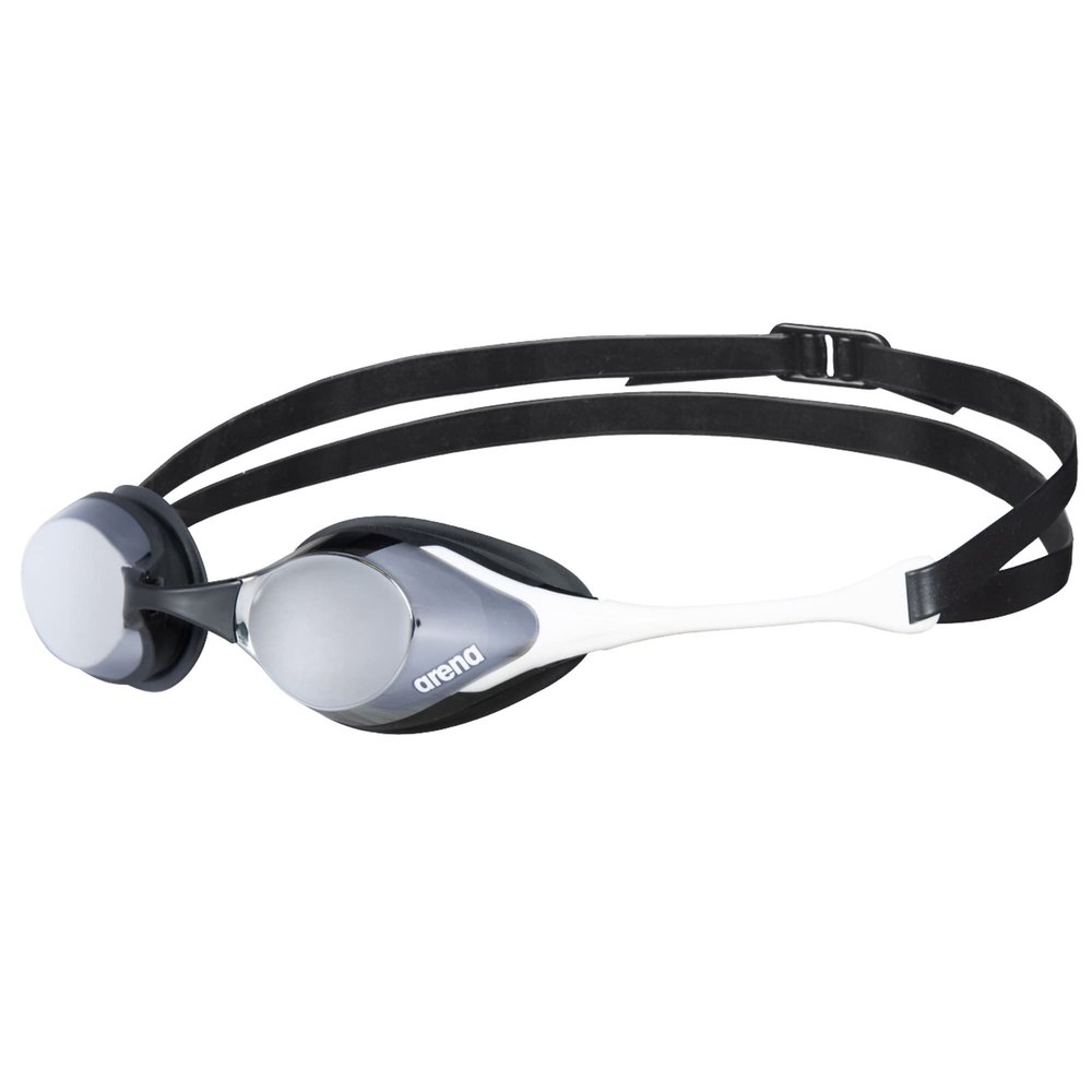 ARENA Unisex Adult Cobra Swipe Racing Swim Goggles for Men and Women Polycarbonate Mirror Lens Hydrodynamic Design, Silver/White