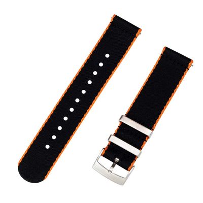 Clockwork Synergy - Seat Belt 2.0 Ballistic Watch Bands - Brushed Steel Buckle - Orange & Black, 18mm - Comfortable Watch Straps