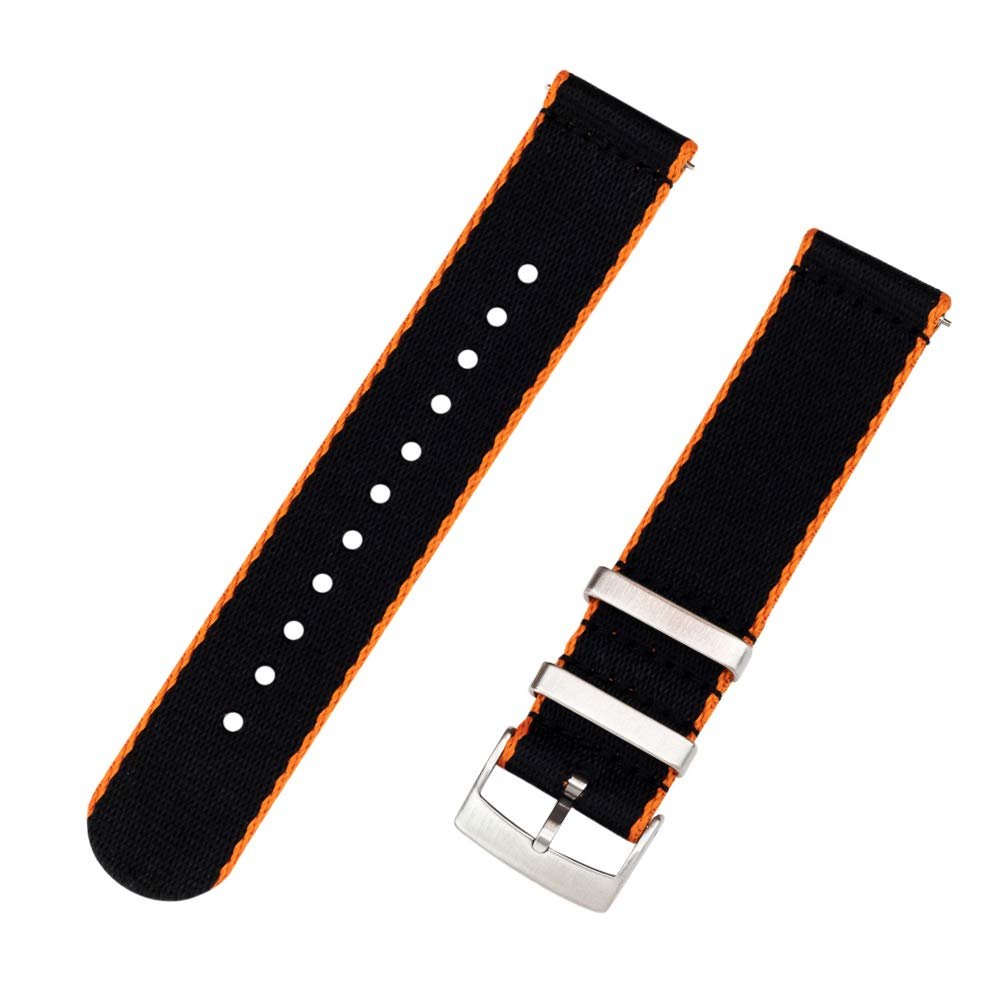 Clockwork Synergy - Seat Belt 2.0 Ballistic Watch Bands - Brushed Steel Buckle - Orange & Black, 18mm - Comfortable Watch Straps