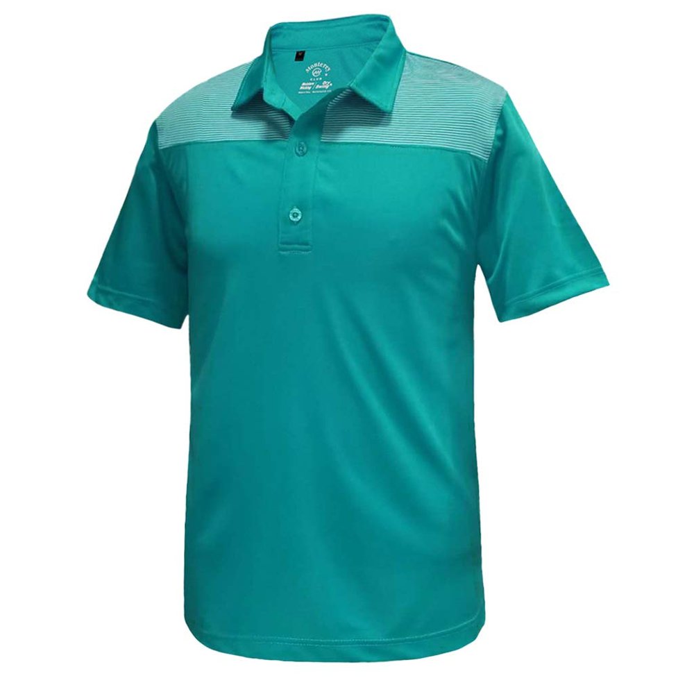 Monterey Club Men's Dry Swing Stripe Colorblock Polo Shirt #1142 (Algiers Blue/Dark Teal, Medium)
