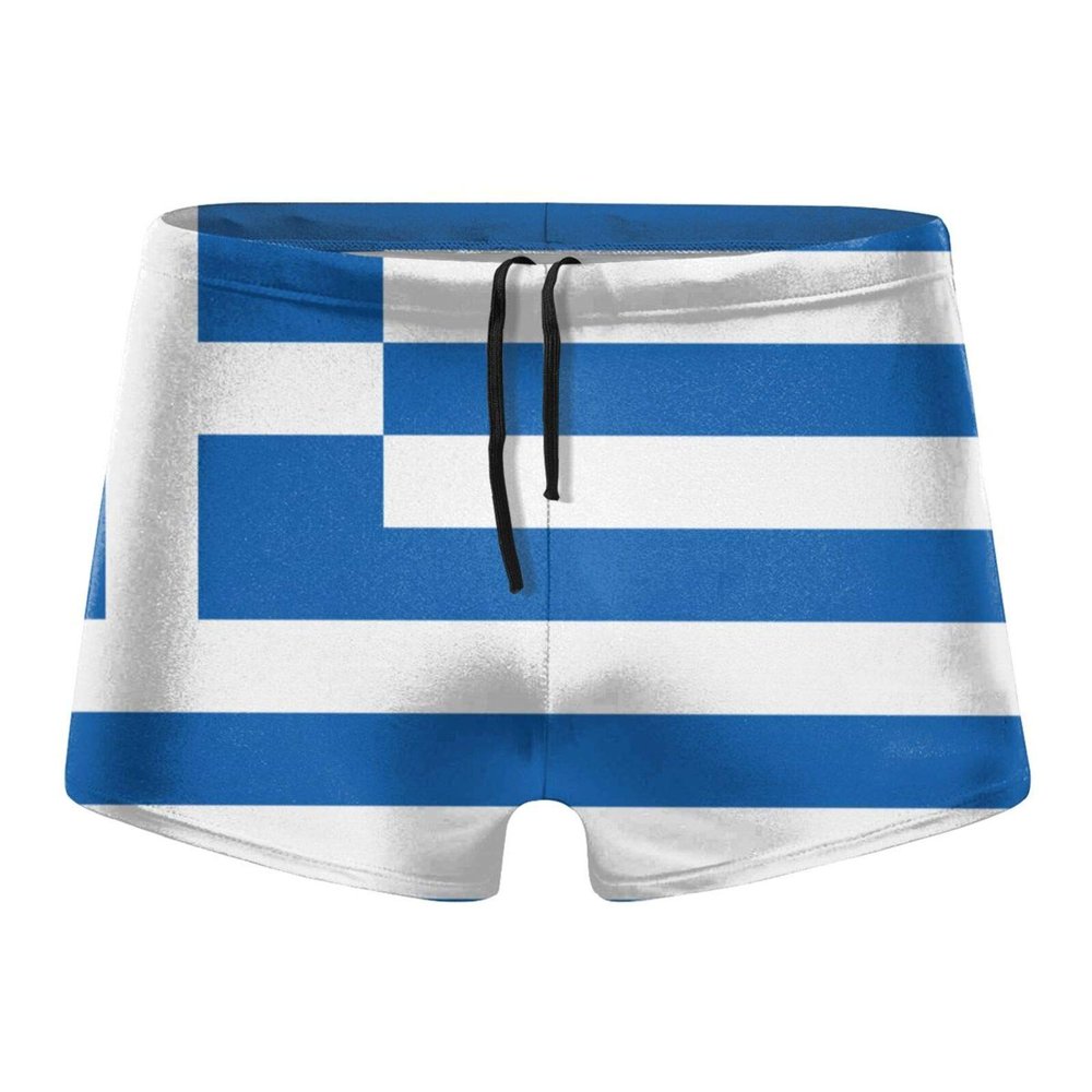 Alpsport Men'S Flag of Greece Swimwear Boxer Briefs Swim Trunk Triangle Thong Bikini Swimsuit