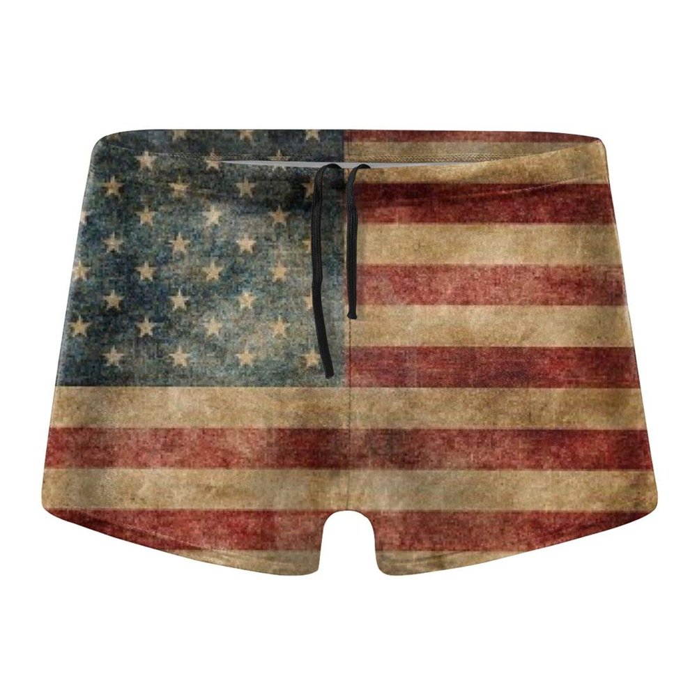 Alpsport Men'S American Flag Swimwear Boxer Briefs Swim Trunk Triangle Thong Bikini Swimsuit
