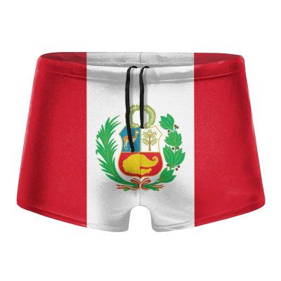 Alpsport Men'S Peru Flag Swimwear Boxer Briefs Swim Trunk Triangle Thong Bikini Swimsuit