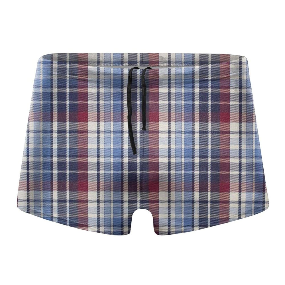 Alpsport Men'S Color Grid Thin Line Swimwear Boxer Briefs Swim Trunk Triangle Thong Bikini Swimsuit