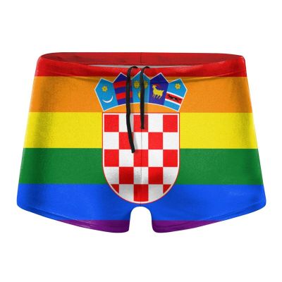 Alpsport Men'S Croatia Flag Swimwear Boxer Briefs Swim Trunk Triangle Thong Bikini Swimsuit