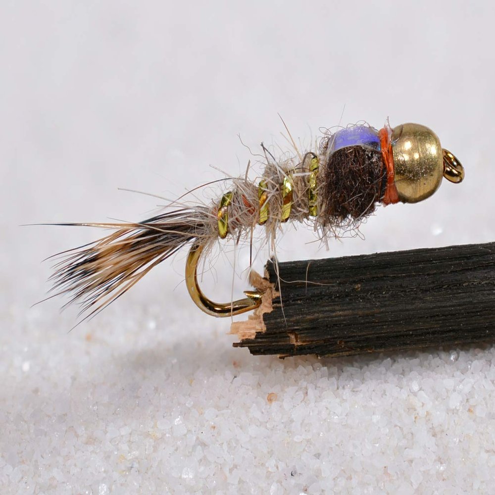 1 Doz - Bead Head Gold Ribbed Hares Ear Flash Back Mayfly Nymph Flies - Mustad Signature Fly Hook (Hook #18)
