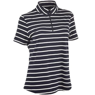 IBKUL Women's Short Sleeve Mock Neck Top - Wide Stripe - Black/White XS.