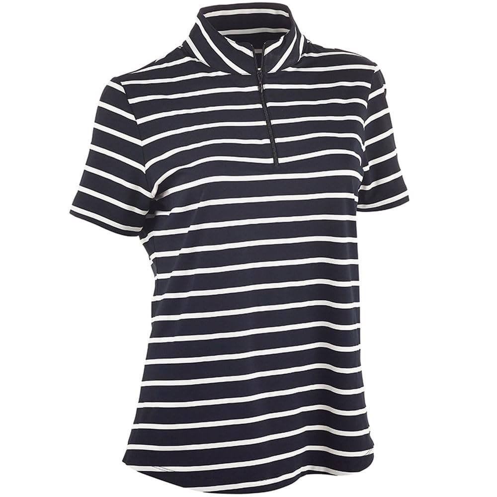 IBKUL Women's Short Sleeve Mock Neck Top - Wide Stripe - Black/White XS.