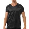 ACSUSS Men Shiny Satin V Neck Short Sleeve Solid Color T-Shirt Loose Pajamas Crop Tops Sleepwear Black Medium view 1