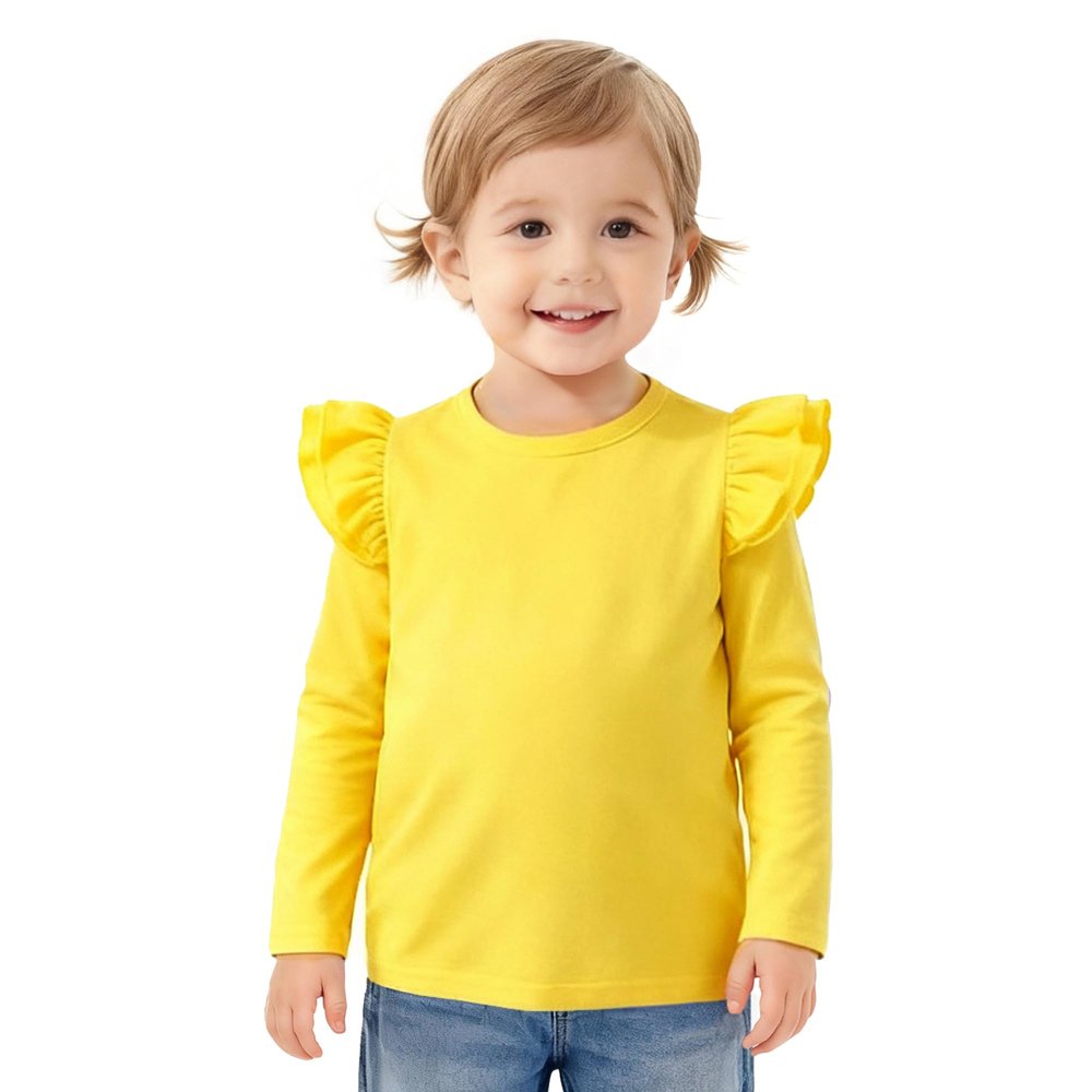 Magic Park 12M-14Y Baby Girl Blouse Toddler Short Long Ruffle T-Shirts Kids Girl Solid Color Tee Casual Tops for Girls (0032G_Yellow, 3-4 Years)