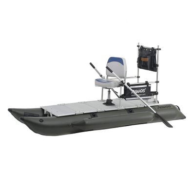 AQUOS Backpack Series 10.2 ft Inflatable Pontoon Boat with Stainless Steel Guard Bar and Folding Seat for One Person Fishing, Aluminum Floor Board, Transport Canada Approved