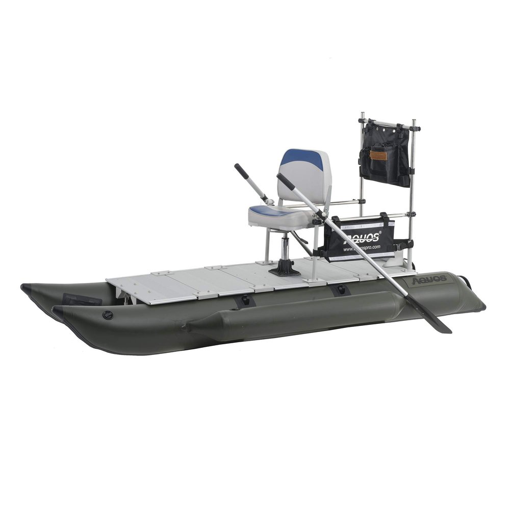 AQUOS Backpack Series 10.2 ft Inflatable Pontoon Boat with Stainless Steel Guard Bar and Folding Seat for One Person Fishing, Aluminum Floor Board, Transport Canada Approved