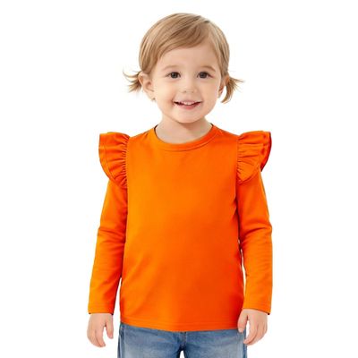 Magic Park 12M-14Y Baby Girl Blouse Toddler Short Long Ruffle T-Shirts Kids Girl Solid Color Tee Casual Tops for Girls (0032H_Orange, 3-4 Years)