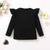 Magic Park 12M-14Y Baby Girl Blouse Toddler Short Long Ruffle T-Shirts Kids Girl Solid Color Tee Casual Tops for Girls (0032A_Black, 5-6 Years) view 3