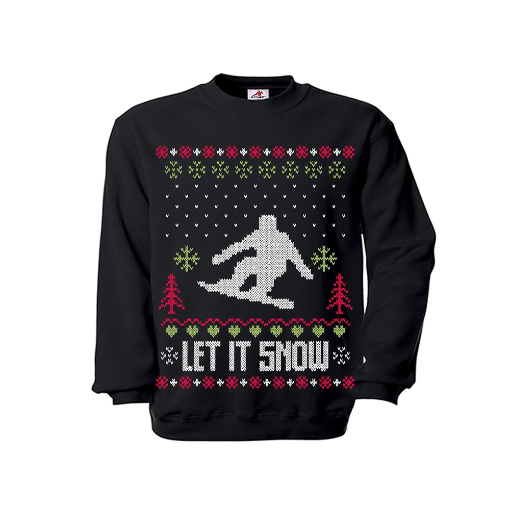 Copytec Jumper Let It Snow Snowboard Winter Sports Snow Mountains Ski Merry Xmas #35835, black, Medium