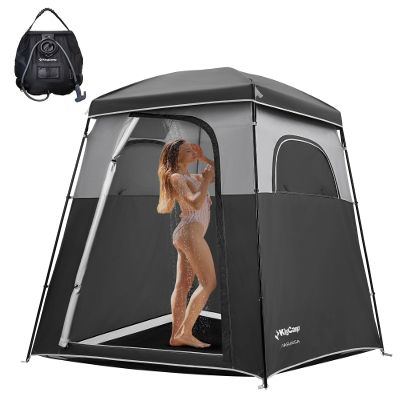 KingCamp Camping Shower Tent, Portable Outdoor Privacy Toilet & Changing Tent Windproof & Waterproof Easy Setup 1 or 2 Room Shelter with Shower Bag for Camping Hiking Beach