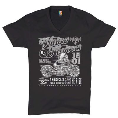 M/C Widowmakers 1901 V-Neck T-Shirt Native American Bikers Motorcycle Club Tee Black Small
