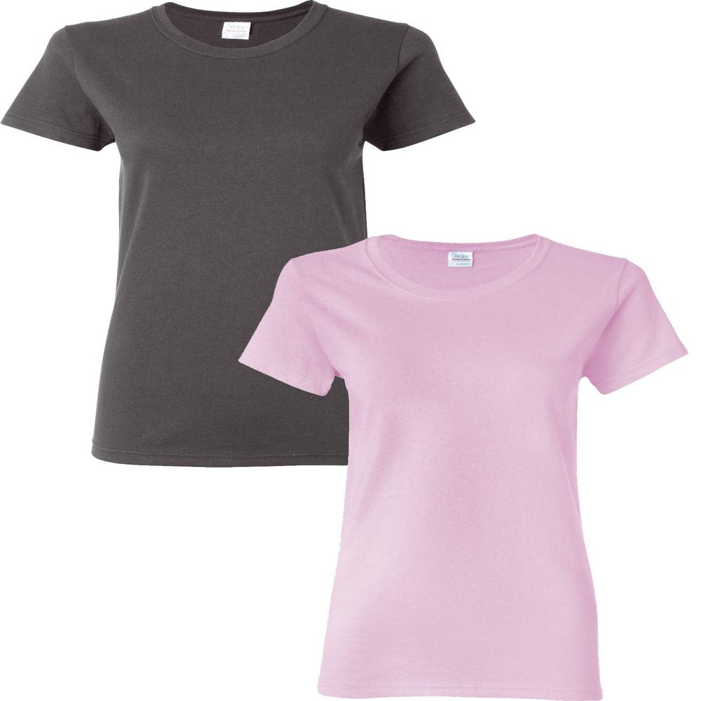 Gildan Heavy Cotton Ladies' T-Shirt, 2-Pack LRG-Charcoal-LightPink