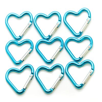 ONDEPOT Pack 50 Heart Shaped Aluminum Alloy Keychain Clip Carabiner Hook Key Holder (Light Blue)