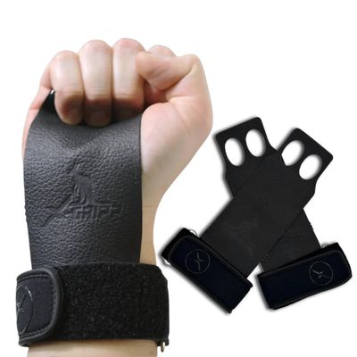 XEIRPRO X-GRIPP: Kangaroo Leather Hand Grips for Weight Lifting, and Cross Training - Gymnastics, Grips for Men and Women for Muscle and Pull ups - Tactical Grips (2 Fingers, Black, Small)