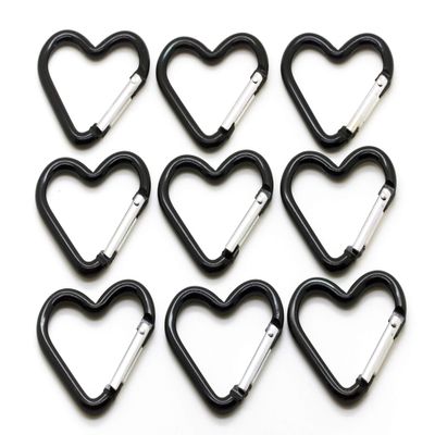Pack 50 Heart Shaped Aluminum Alloy Keychain Clip Carabiner Hook Key Holder by ONDEPOT (Black)