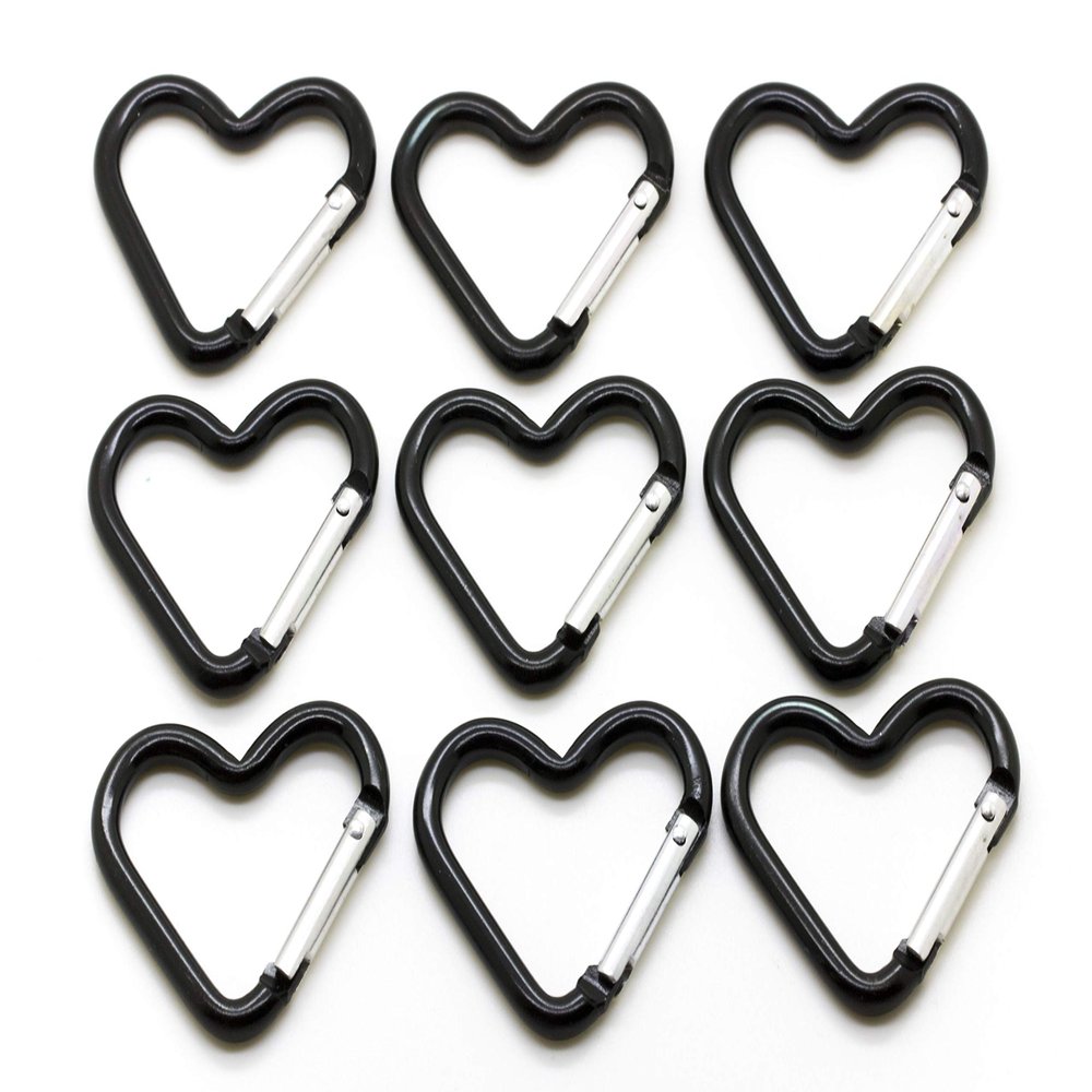 Pack 50 Heart Shaped Aluminum Alloy Keychain Clip Carabiner Hook Key Holder by ONDEPOT (Black)