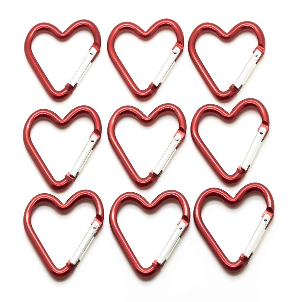 Pack 50 Heart Shaped Aluminum Alloy Keychain Clip Carabiner Hook Key Holder by ONDEPOT (Red)