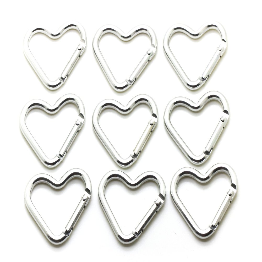 Pack 50 Heart Shaped Aluminum Alloy Keychain Clip Carabiner Hook Key Holder by ONDEPOT (Silver)