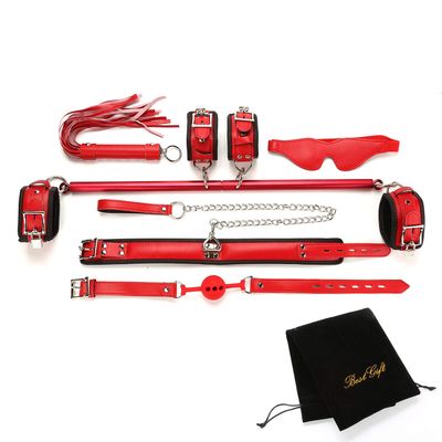 EXREIZST Adjustable Spreader Bar Set with Premium Soft Leather Pad Straps System Set Sports Aid Training Fitness Kit, Red