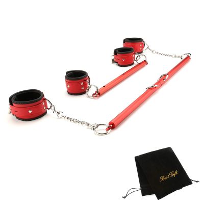 EXREIZST Expandable 2 Spreader Bar with 4 Premium Soft Pad Leather Straps Adjustable Home Gyms Indoor Sports Fitness Training Tool Set Kit, Red