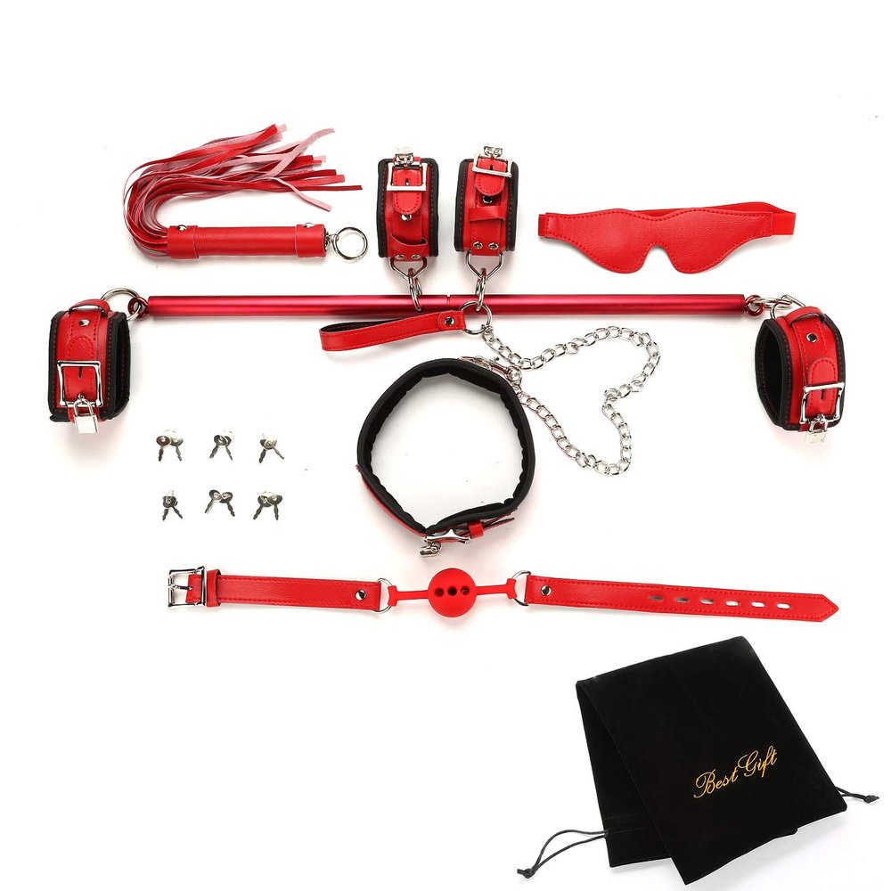 EXREIZST Expandable Spreader Bar Set with Premium Soft Leather Pad Straps System Set Adjustable Home Gyms Indoor Sports Fitness Training Tool Kit, Red