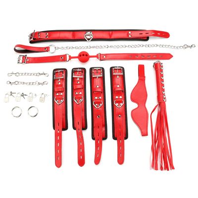 EXREIZST Premium Soft Leather Cuffs Pad System Set Adjustable Leather Straps for Ankle-Hand-Wrist Home Gyms Sports Training Kit, Red
