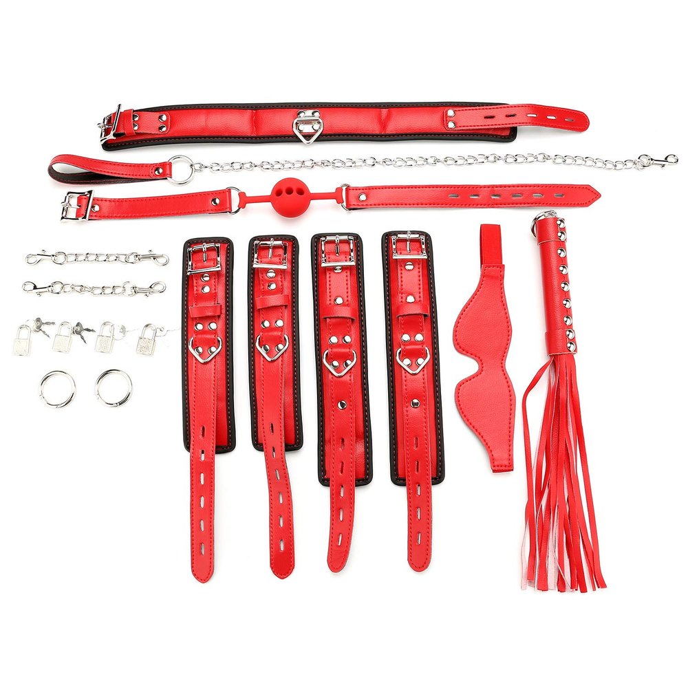 EXREIZST Premium Soft Leather Cuffs Pad System Set Adjustable Leather Straps for Ankle-Hand-Wrist Home Gyms Sports Training Kit, Red