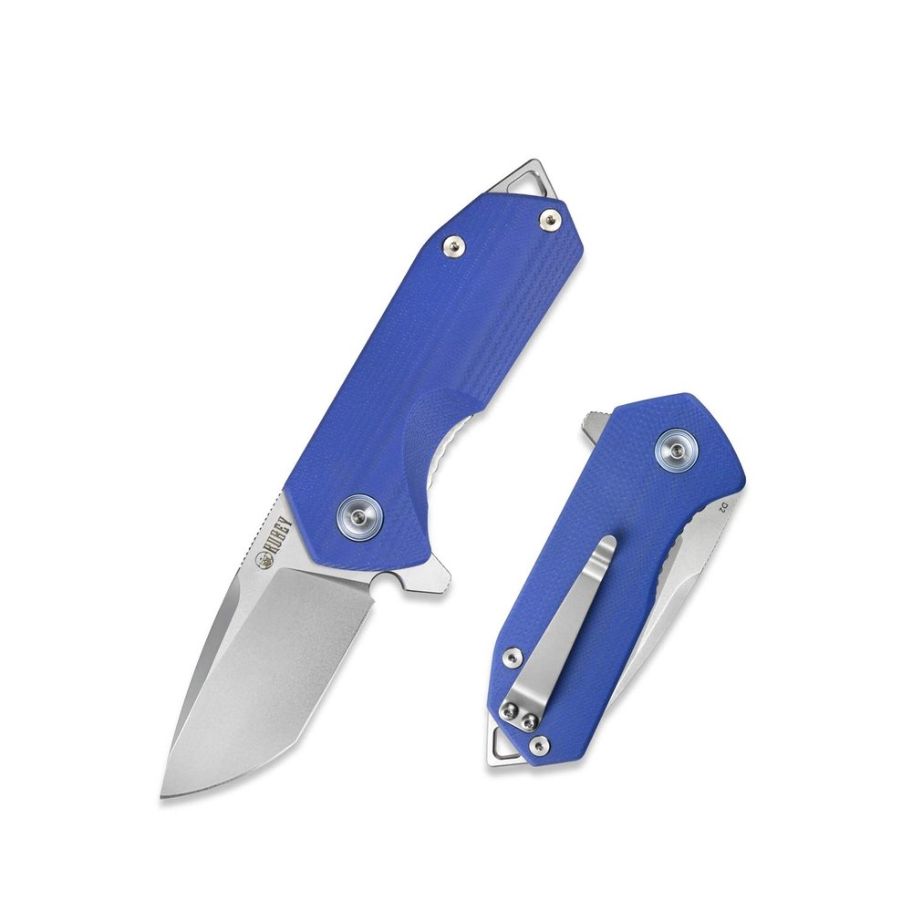 KUBEY Campe KU203 Folding Pocket Knife Compact Everyday Carry with 2.4" Tanto Balde and G10 Handle with Flipper Open for Camping Hunting and Outdoor (Blue)