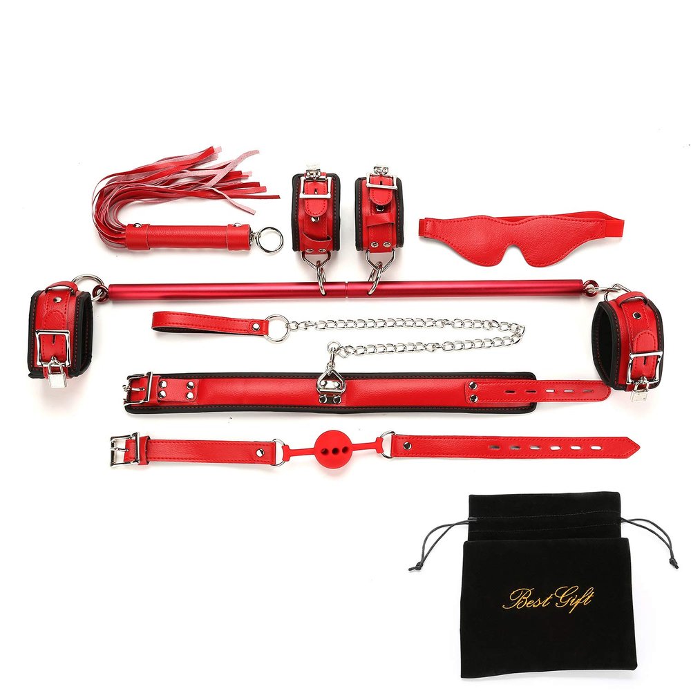 EXREIZST Expandable Spreader Bar with Premium Soft Leather Pad Straps System Set Adjustable Indoor Home Gyms Aid Training Tools Set, Red