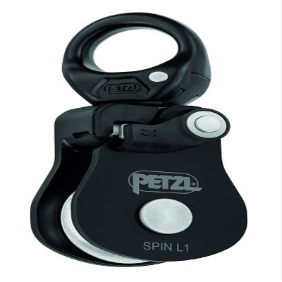 PETZL, Spin L1 Black Pulley, Very high Efficiency Single Pulley with Swivel