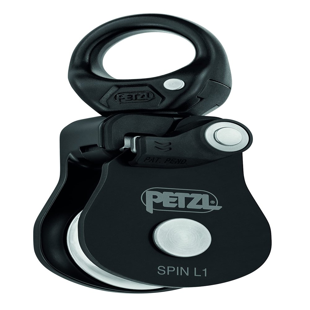 PETZL, Spin L1 Black Pulley, Very high Efficiency Single Pulley with Swivel