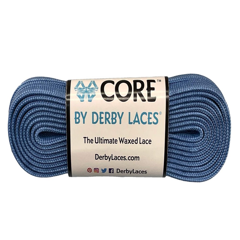 Derby Laces CORE Narrow 6mm Waxed Lace for Figure Skates, Roller Skates, Boots, and Regular Shoes (Denim Blue, 84 Inch / 213 cm)