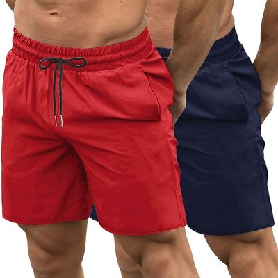 COOFANDY Men's 2 Pack Gym Workout Shorts 7 Inch Quick Dry Athletic Shorts Lightweight Running Shorts with Pockets Navy Blue/Red