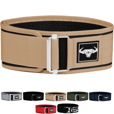 IBRO Quick Locking Premium Weight Lifting Belt - Back Support for Powerlifting, Cross Training & Gym Bodybuilding - 4 Inch Nylon Men and Women with Metal Buckle for Core Stability Khaki M