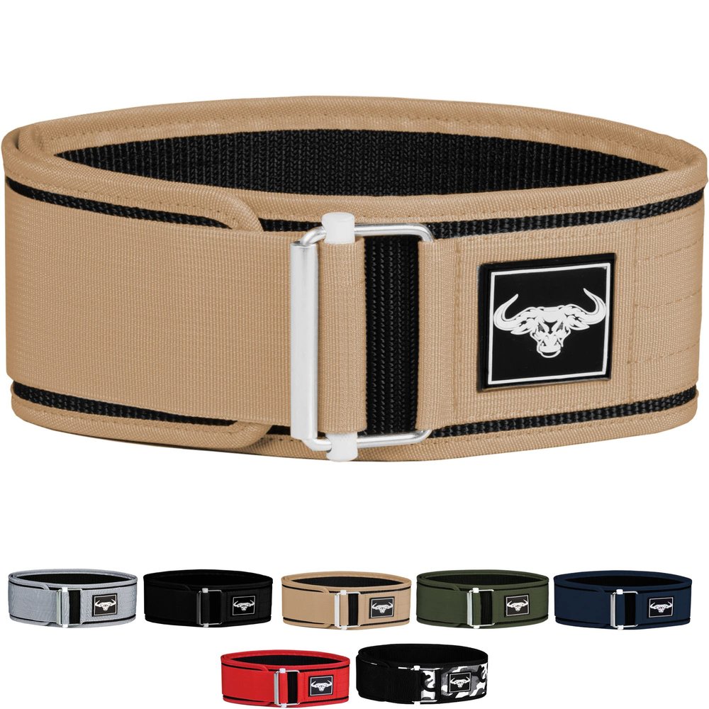 IBRO Quick Locking Premium Weight Lifting Belt - Back Support for Powerlifting, Cross Training & Gym Bodybuilding - 4 Inch Nylon Men and Women with Metal Buckle for Core Stability Khaki M