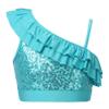 FEESHOW Girls Sequin Ruffled One Shoulder Ballet Dance Crop Tops Jazz Modern Dance wear Performance Costumes Blue 14 view 1