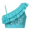 FEESHOW Girls Sequin Ruffled One Shoulder Ballet Dance Crop Tops Jazz Modern Dance wear Performance Costumes Blue 14 view 2