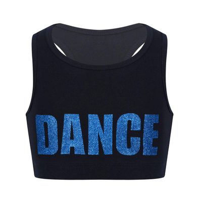 QinCiao Girls High Neck Athletic Sports Bra Crop Top Gymnastics Workout Gym Fitness Vest Tank Top T Shirt Blue 5-6