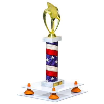 Better Display Cases White Acrylic Large Trophy Pedestal Stand or Base with Orange Risers - 8.75" X 7.75" (A006/V21)