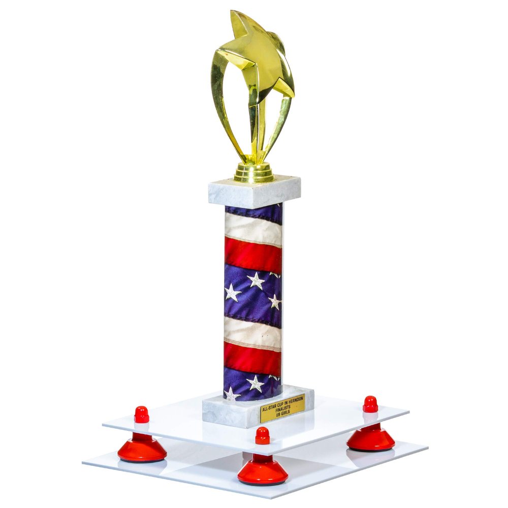 Better Display Cases White Acrylic Large Trophy Pedestal Stand or Base with Red Risers - 8.75" X 7.75" (A006/V21)